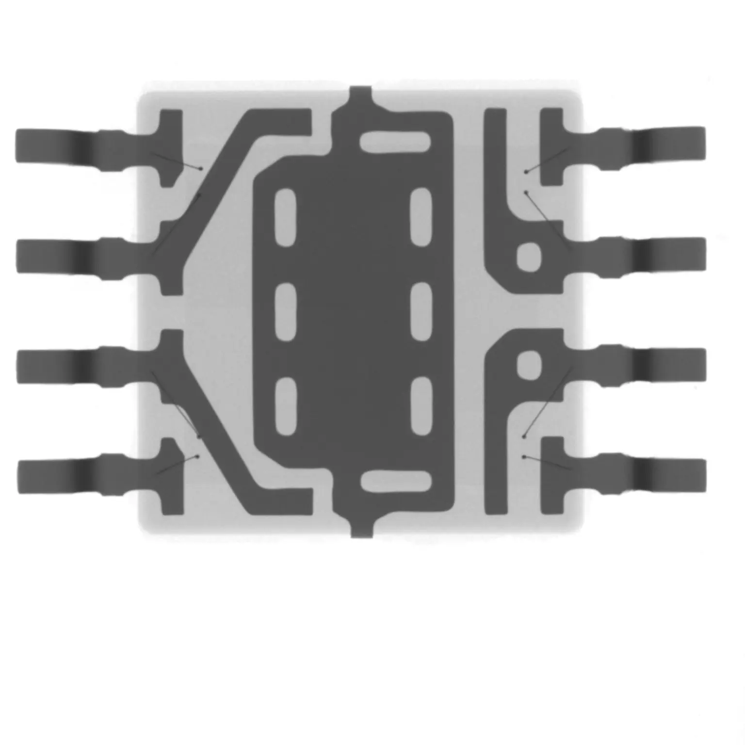 Internal component X-ray showing the lead frame and connection structure